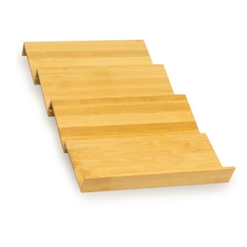 WodGod Bamboo Spice Rack For Drawer,4Pcs Tier Stackable Seasoning Storage Organizer Insert,for Kitchen Condiments Storage Insert(Jars Not Included,Combined Size:18.9" D x 9.5" W x 1.8" H