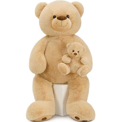 MorisMos 51 Inch Giant Teddy Bear Big Mommy with Baby Bear Stuffed Animal Plush Gifts on Baby Shower Brown