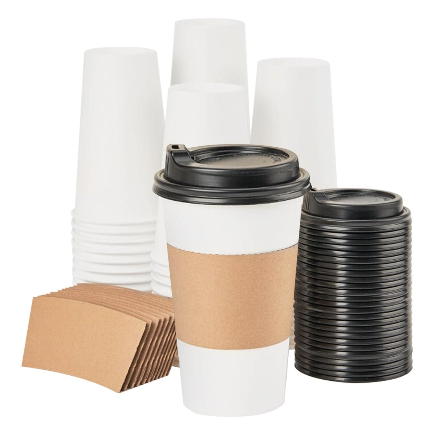 RACETOP 16 oz 100 pack Coffee Cups with Lids and Kraft Sleeves Disposable Paper Coffee Cups Hot Coffee cups Ideal for Hot Beverage