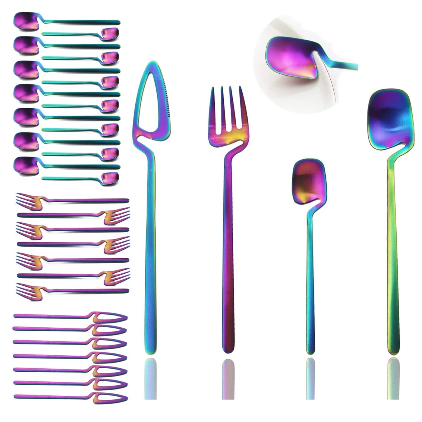 JASHII Flatware Set 32piece Silverware Set Matte Finished Cutlery Set Service for 8 Include KnifeForkSpoonCoffee spoon Dishwasher Safe Rainbow