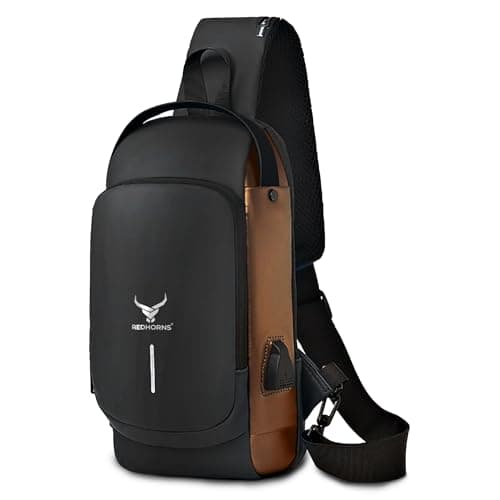 REDHORNS Waterproof Crossbody Chest Bag for Men & Women with USB Charging Port Unisex Design Anti-Theft Zipper Password Lock Shoulder Bag, Sling Bag for Travel (Black, Gold)