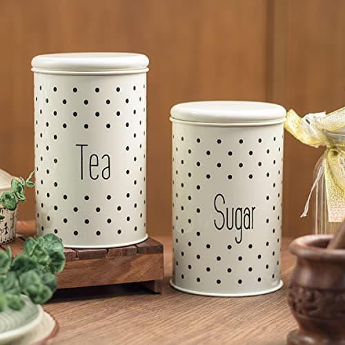 MARKET 99 Glossy Ivory Metal Tea and Sugar Jar Set (1000ml Each) | Leak-Proof Cylindrical Kitchen Storage Containers for Tea, Sugar and Dry Food | Elegant Food Canister Set for Pantry Organization