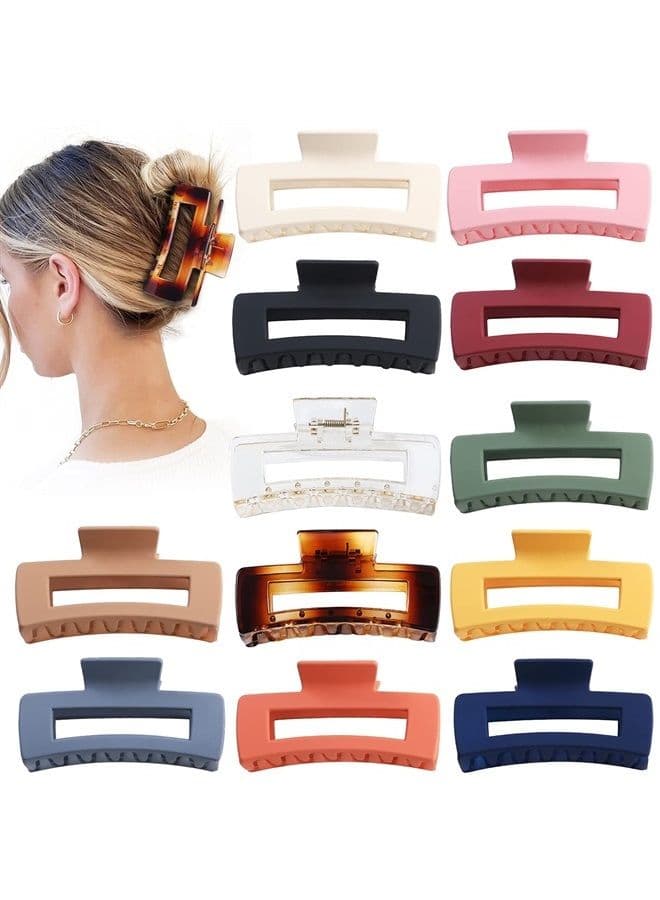 4.1 Inch Large Hair Claw Clips 12 Pcs Big Hair Clips for Thick Hair Rectangular Claw Clips Matte Square Hair Clips Nonslip Acrylic Banana Jaw Clips Hair Accessories for women and Girls