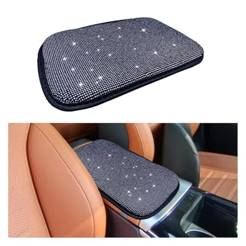 11984 Bling Car Center Console Cover Crystal Diamond Elbow Pillow Car Armrest Seat Box Cover Soft Arm Rest Protective Cushion Pad for Women Girls Auto Interior Decor for Car SUV White