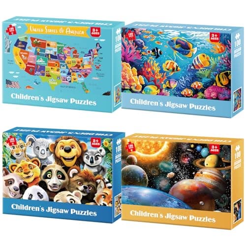 Jeacirio 4 Pack 100 Piece Puzzles for Kids Ages 46 Jigsaw Puzzles for Kids Ages 68 810 100 Piece Jigsaw Puzzle for Adults Toddler Children Learning Educational Puzzles Toys Gifts for Girls Boys