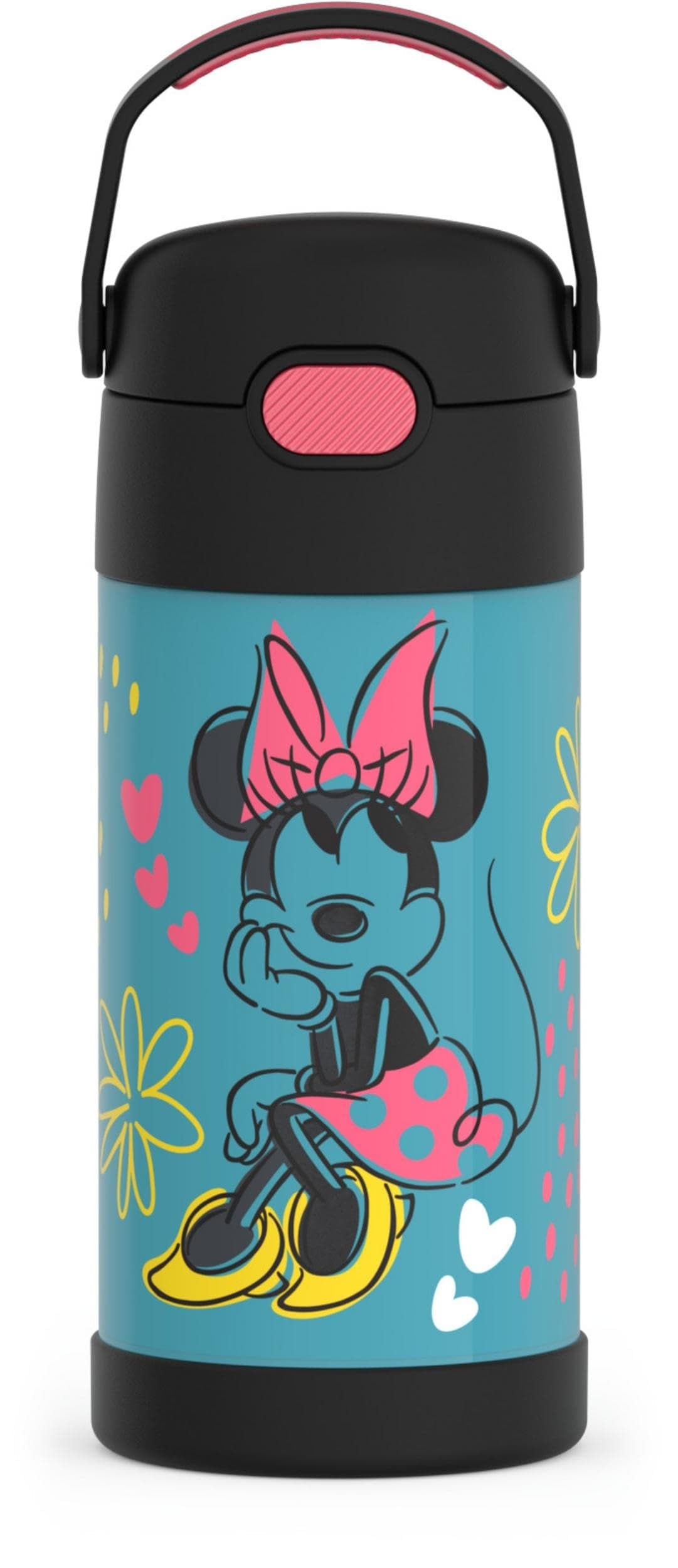 THERMOS FUNTAINER Water Bottle with Straw 12 Ounce Kids Stainless Steel Vacuum Insulated Water Bottle with Lid Minnie Mouse