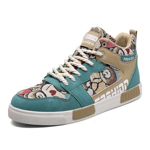WELRUNG Mens Fashion High Top Chinese Style Skate Sneakers Stylish Comfortable Skateboarding Road Running Walking Shoes Size 85 Brown Green