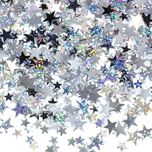 Hestya Star Confetti Glitter Table Confetti Metallic Foil Stars for Christmas Party Wedding Festival DecorationsSilver Set10mm and 6mm60g
