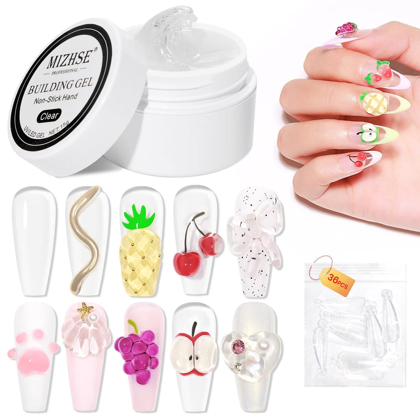 MIZHSE Solid Builder Gel for Nails Clear NonSticky Sculpting Gel 3D Nail Art Carving Building Modeling Hard Nail Extension Soak Off UVLED Nail Art Salon Home DIY 15g