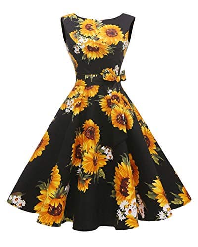 Hanpceirs Women's Boatneck Sleeveless Swing Vintage 1950s Cocktail Dress Sunflower L