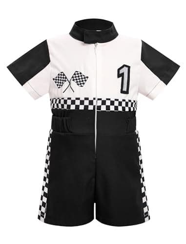 IWEMEK Baby Boy Race Car Driver Outfit 1st Birthday Party Fast One Birthday Outfit Kids Race Car Driver Romper Girls Boys Racer Jumpsuit Toddler Speed Racing Suit Cake Smash Photo Shoot Black1Y