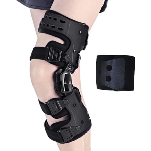 EZWORK OA Unloader Knee Brace - Arthritis Pain Relief, Osteoarthritis, Bone on Bone Knee Joint Pain, Cartilage Defect Repair, Avascular Necrosis Hinged, Degeneration (Black Left)