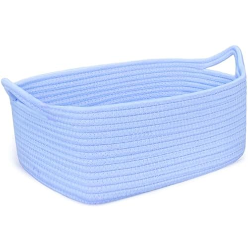 ABenkle Small Storage Basket with Handles Cotton Rope Woven Dog Cat Toy Bin Decorative Shelves Closet Organizing for Nursery Laundry Bedroom Bathroom 142x 11x 51