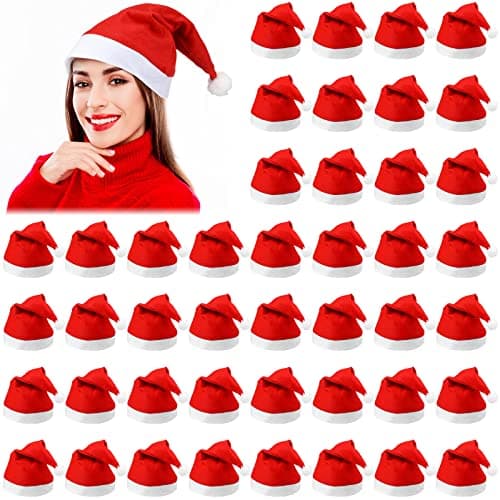 Vicenpal 200 Pcs Santa Hats Adult Bulk Christmas Party Non Woven Fabric Xmas Santa Hat for Party Costume,11 x 16 Inches(Red)
