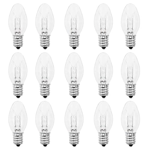Night Light Bulbs - 7 Watt Clear Light Bulbs for Night Lights ,Christmas Lights,Table Lamps, Porch,Salt Lamp - 120V E12 Base C7 Mini Small Incandescent Light Bulb - Dimmable - Warm White,15 Packs