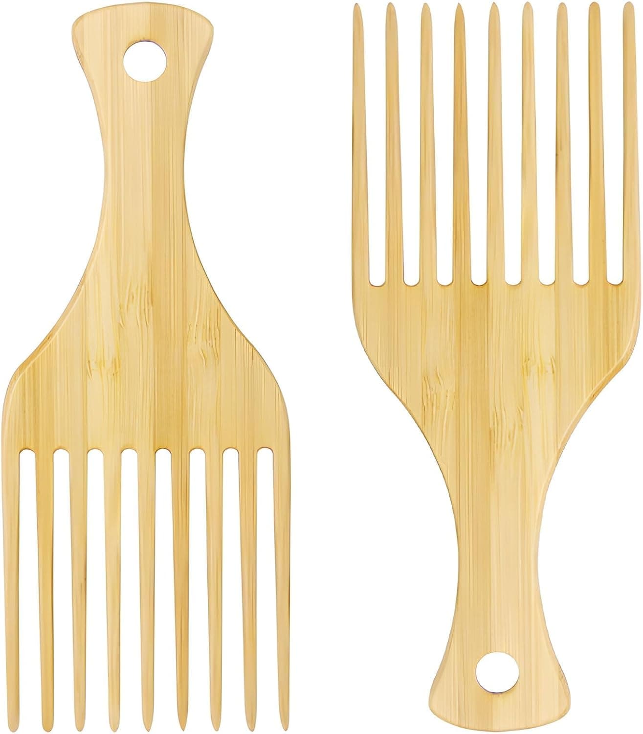 2-Piece Bamboo Comb Set for Afro Hair,Natural Anti-Static Picks for Curly Wavy Thick Long Hair, Ideal for Men and Women, Eco-Friendly Afro Pick