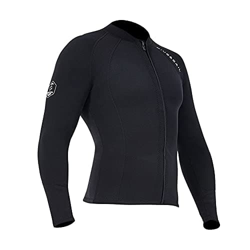 Wetsuit Top Women Men 2MM Neoprene Wetsuit Jacket Long Sleeve Diving Surfing Top, 3MM 1.5MM Wetsuits Shirt Vest Scuba Swimming Snorkeling Suit Swimsuit Warm Front Zipper for Water Sports (2mm Men, XL)