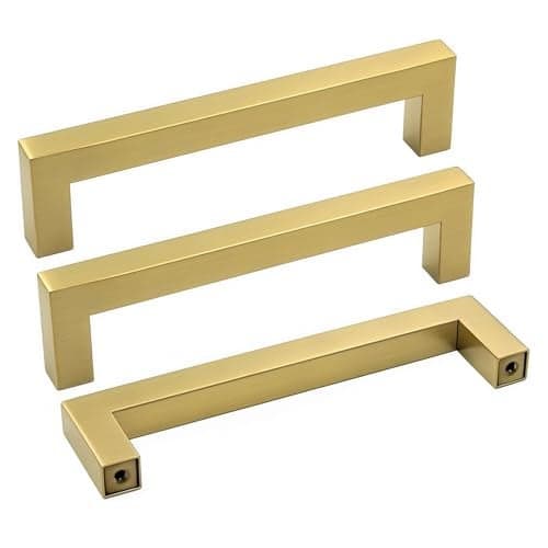goldenwarm Gold Cabinet Pulls 15 Pack Brushed Brass Drawer Pulls - J12GD102 4 inch Kitchen Cabinet Handles Square Bar Pulls Antique Brass Bathroom Cabinet Hardware
