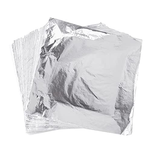 100 Sheets Gold Leaf, Imitation Silver Gilding Paper, 6.3" X 6.3" Aluminum Leaf Foil for Nail Art, Art Crafts, Home Decoration, Furniture,Painting