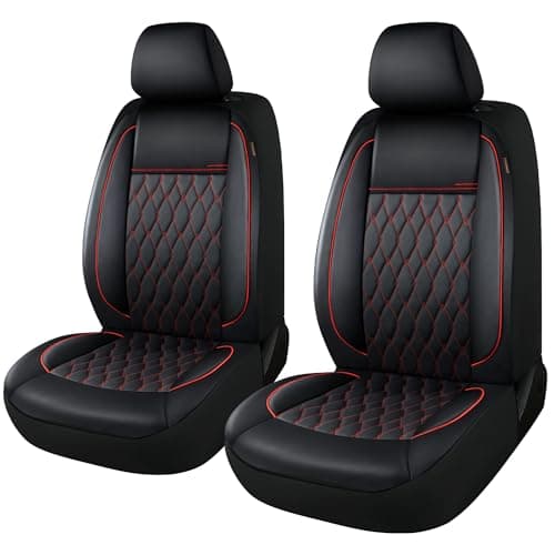 CAROMOP Faux Leather Car Seat Covers 2 Front Set,Luxury and Comfortable Seat Covers for Cars, Airbag Compatible Car Interior Covers, Universal Fit for Suvs,Vans,Trucks(Black/Red)