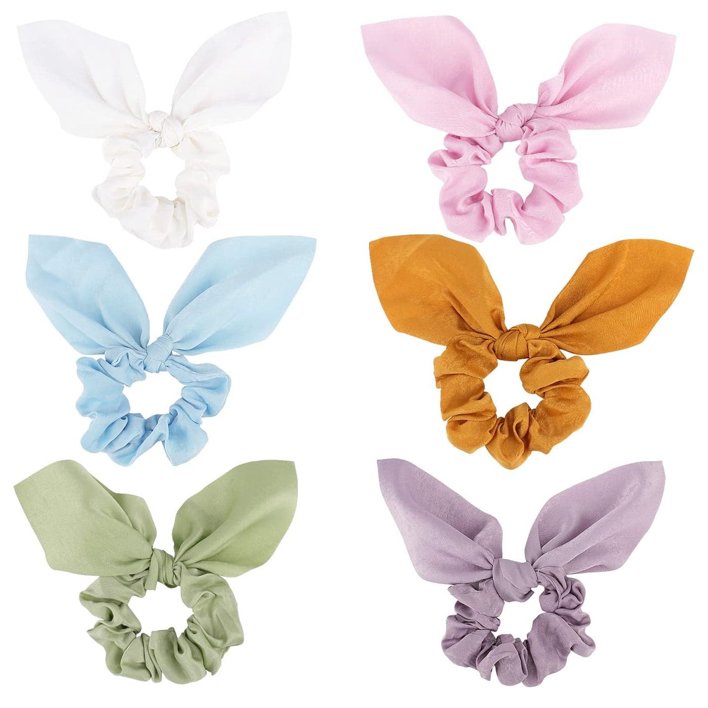 Jaciya Hair Ties Silk Bunny Ears and Tail Scrunchies for Girls and Women Hair Accessories PinkBlueGreenYellowPurpleWhite