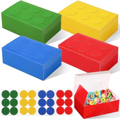 Leinuosen 24 Pieces Building Block Party Favor Boxes 4 Color DIY Brick Theme Gift Goodie Treat Candy Cardboard Paper Box for Building Block Birthday Party Baby Shower Decoration Supplies Bright
