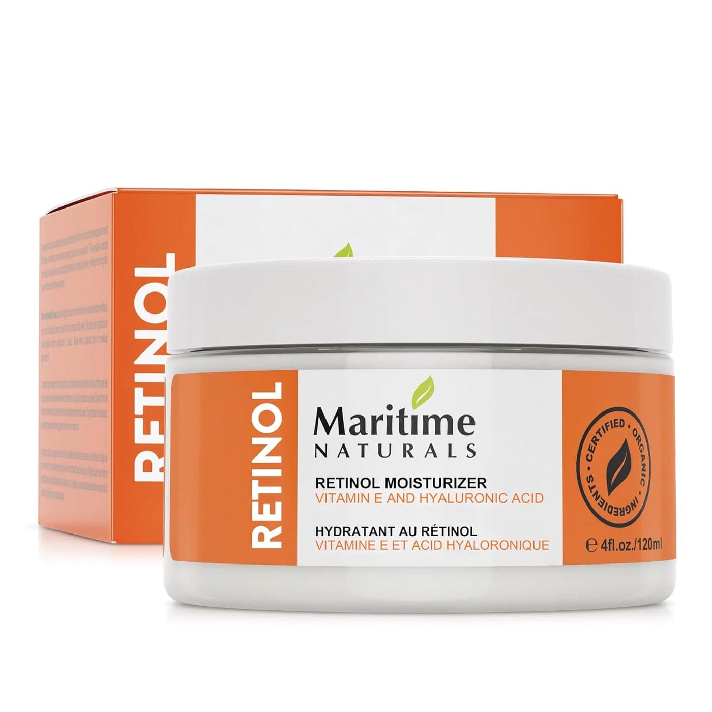 Maritime Naturals Retinol Moisturizer for face with Hyaluronic Acid Organic Ingredients Professional Results with Retinol Face Moisturizer Day Night Cream for Women Men 120ml