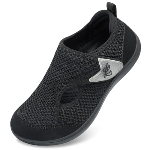 LeIsfIt Womens Wide Diabetic Shoes Adjustable Barefoot Walking Shoes Breathable Zero Drop Sneakers for Wide Width Arthritis Edema Feet Black Size 10