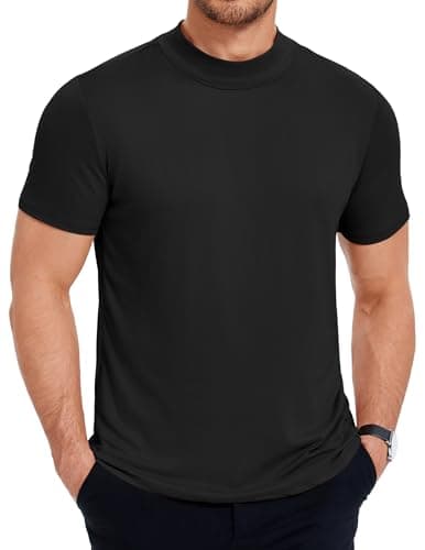COOFANDY Men's Mock Turtleneck T-Shirts Short Sleeve Pullover Sweater Basic Designed Undershirt Slim Fit Top A-Black
