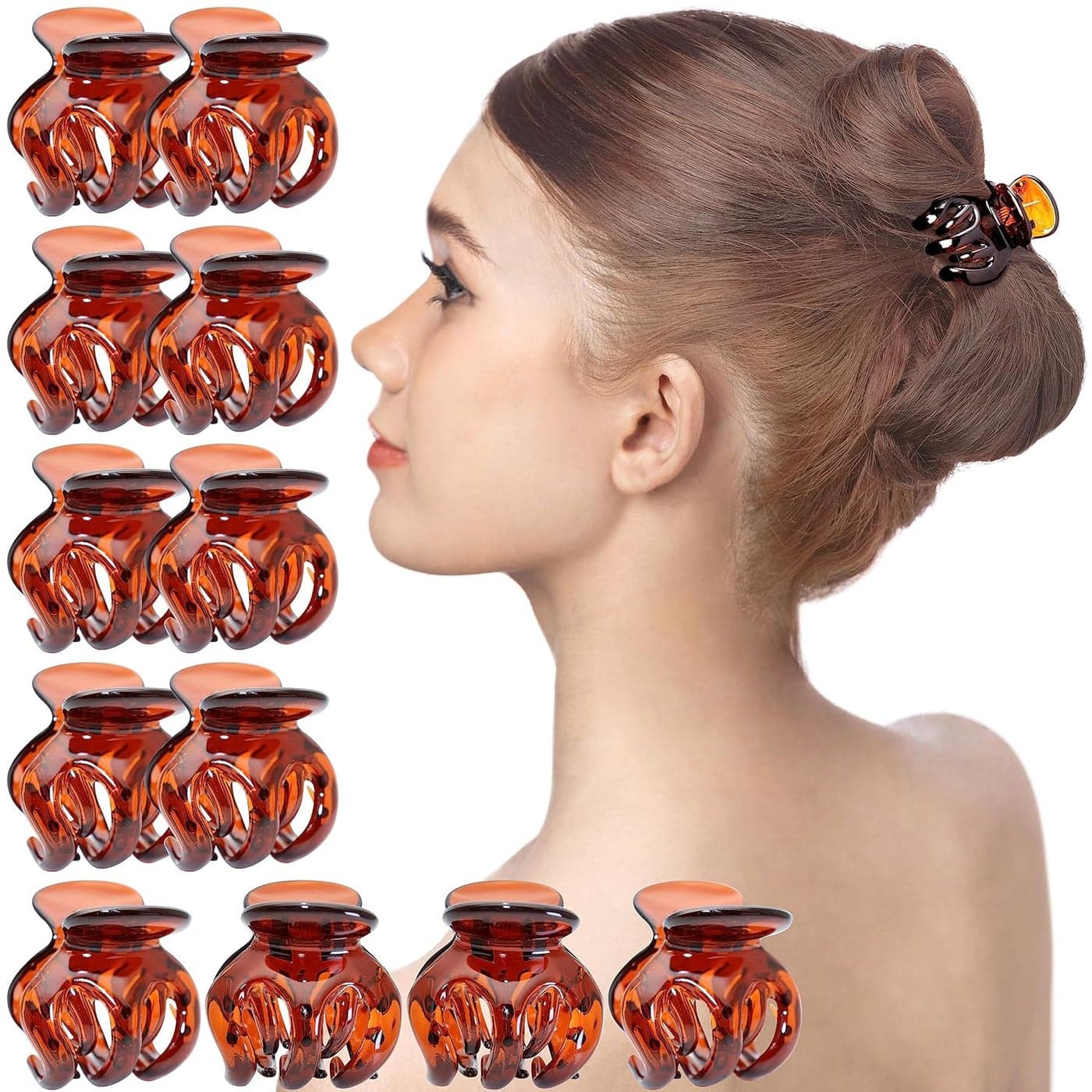 RC ROCHE ORNAMENT 12 Pcs Womens Octopus Claws Jaw Pumpkin Hair Clips Interlocking Teeth Strong Hold No Slip Grip Quality Clutcher Clamp Classic Beauty Fashion Accessory Small Brown