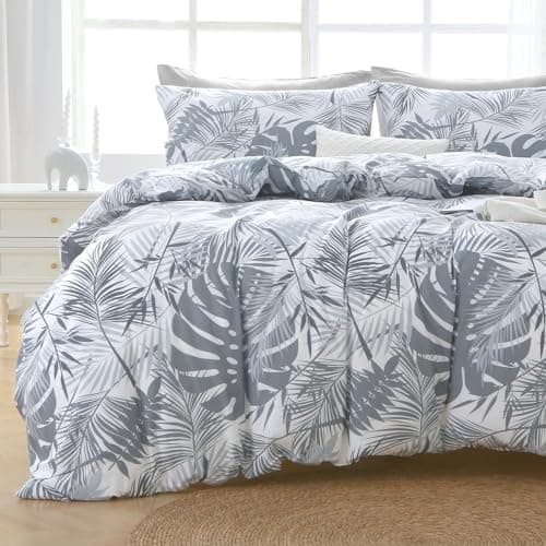 MUXHOMO Black&Grey Bed in a Bag King 7 Pieces, King Comforter Set Reversible Botanical Flowers Design, Ultra Soft & Breathable Bedding Sets with Comforter, Sheets, Pillowcases & Shams