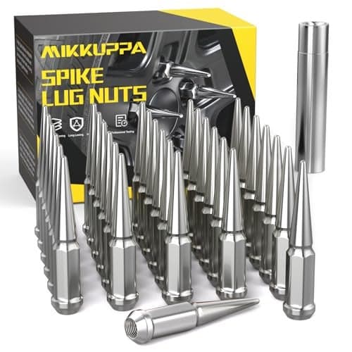 MIKKUPPA M14x1.5 Wheel Spike Lug Nuts, 32 PCS Chrome Spiked 14mmx1.5 Solid 4.4" Tall Acorn Lug Nuts with 1 Socket Key Replacement for Chevy Silverado 1500 2500 3500, F-150 F-250 F-350