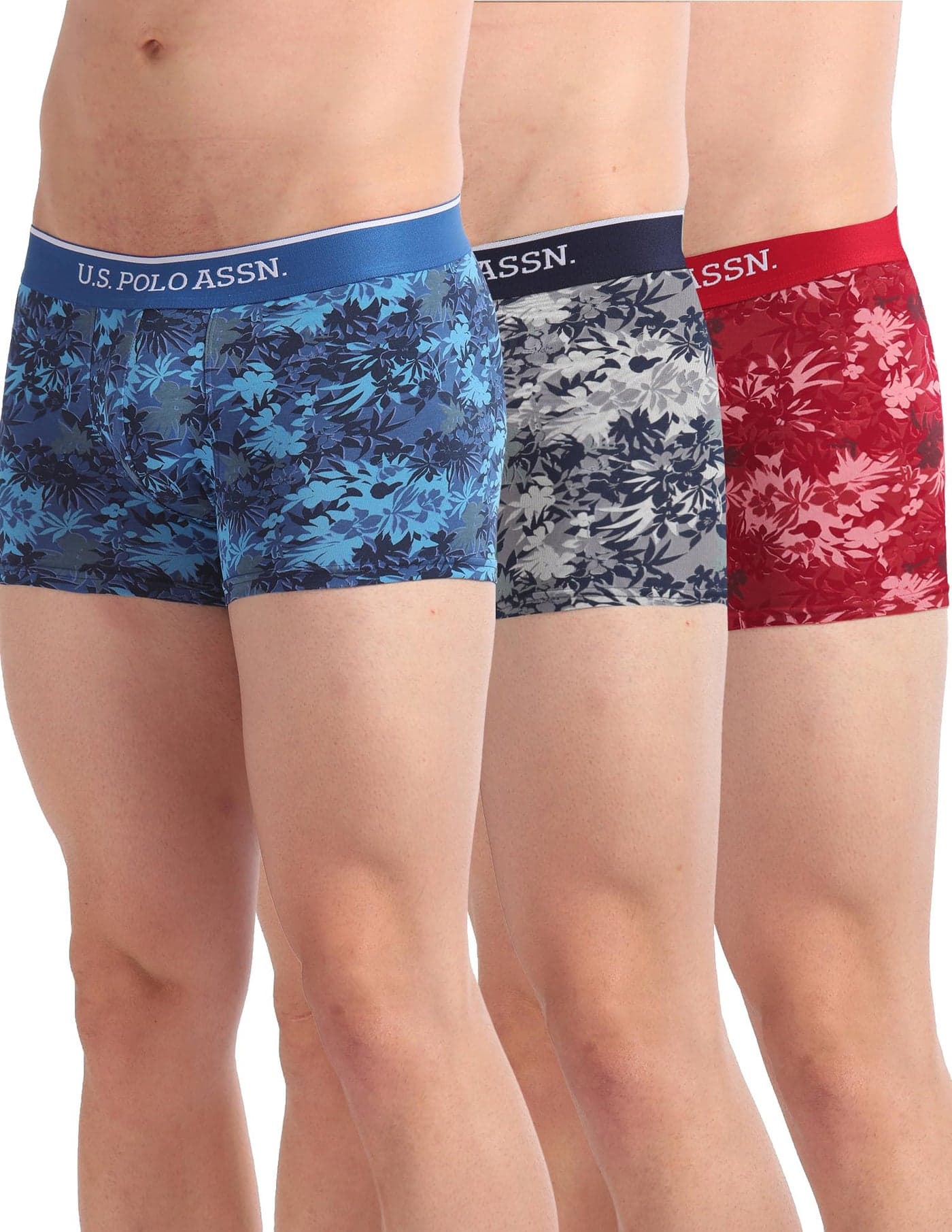 U.S. POLO ASSN. Men's Mid Rise OET01 Trunks - Pack of 3 (Blue-Red-Grey-2XL