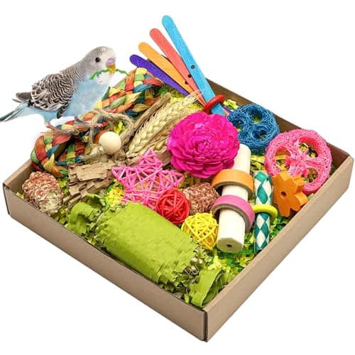 LOPERDEVE Natural Bird Toy Foraging Parrot Shredding Toys Box Conure Chewing Toys for Cockatiel Lovebird Parakeet Budgie Small-Medium Birds (Colorful)