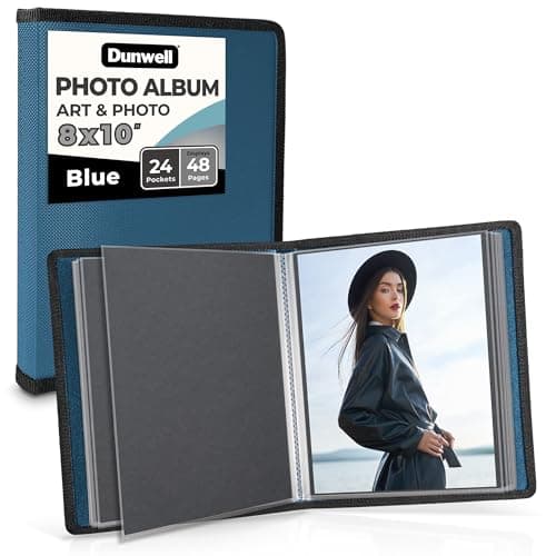 Dunwell Photo Album 8x10 (Blue) with Black Mounting Paper, 8 x 10 Photo & Art Portfolio Presentation Book, 24 Clear Sleeves, Each Shows 48 Pages, Professional Photography Book for Pictures, Artwork