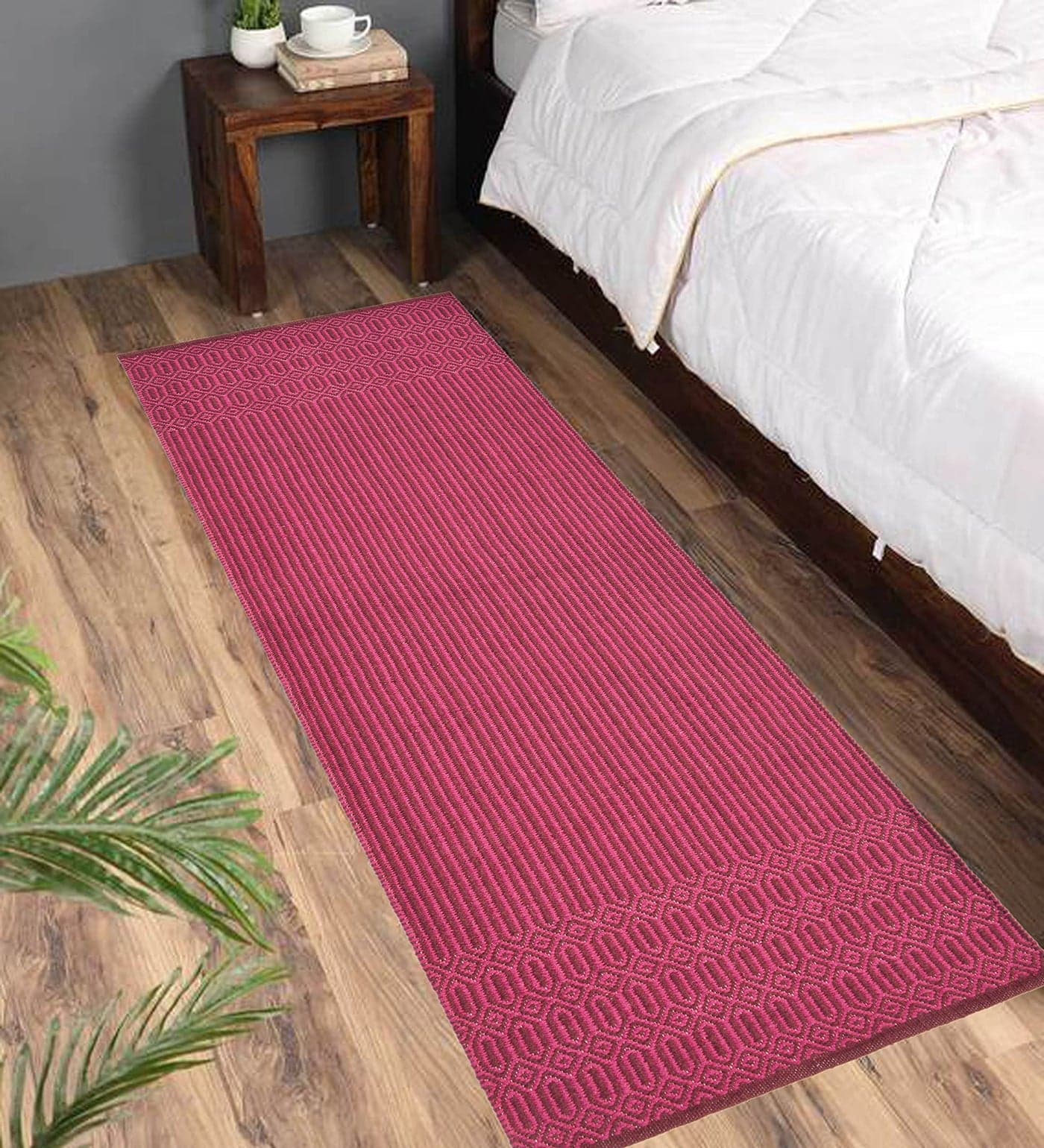 MDZ - Modern Decorative Zone - Hand Woven Cotton Designer Rug Runner for Bedroom, Living Room/Yoga Mat for Gym, Flooring Exercise, Size - 2 x 6 Feet | 100% Cotton | Eco Friendly (Pink)