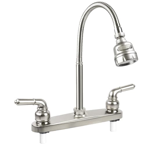 RV Kitchen Faucet,Camper Faucet Kitchen Replacement RV Sink Faucets with Flexible Arch 360 Swivel Rotatable Sprayer for Campers,Travel Trailers,Motorhomes,8 inch 2 Hole,Non-Metallic,Brushed Nickel