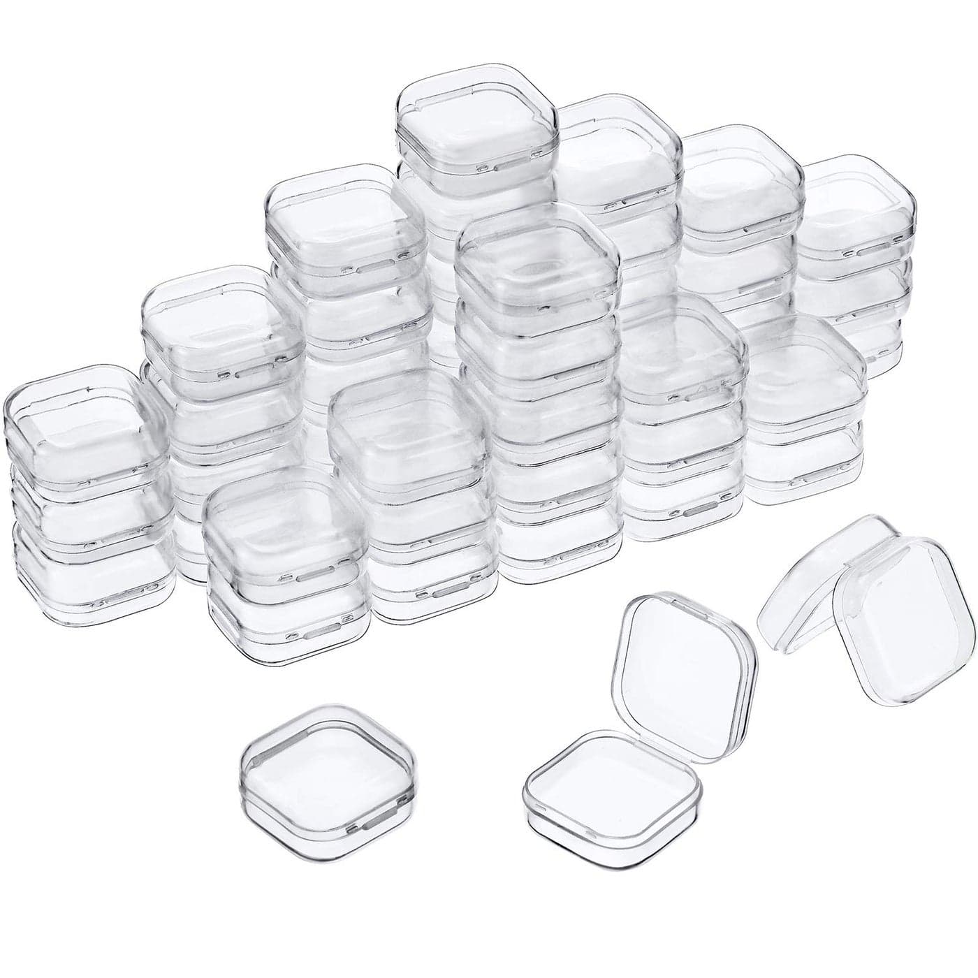 SATINIOR 48 Packs Clear Small Plastic Containers Transparent Storage Box with Hinged Lid for Small Items Crafts Jewelry 137 x 137 x 07 Inches