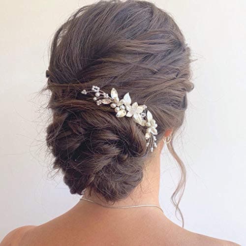 Unicra Bride Wedding Flower Hair Pins Bridal Pearl Hair Piece Crystal Hair Accessories for Women and Girls (Pack of 3) (A-Silver)
