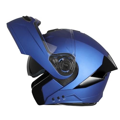 Steelbird Bluetooth Flip Up ISI Certified Helmet for Men and Women with Inner Smoke Sun Shield | SBA-8 7Wings (Medium 580 MM, Glossy Y. Blue)