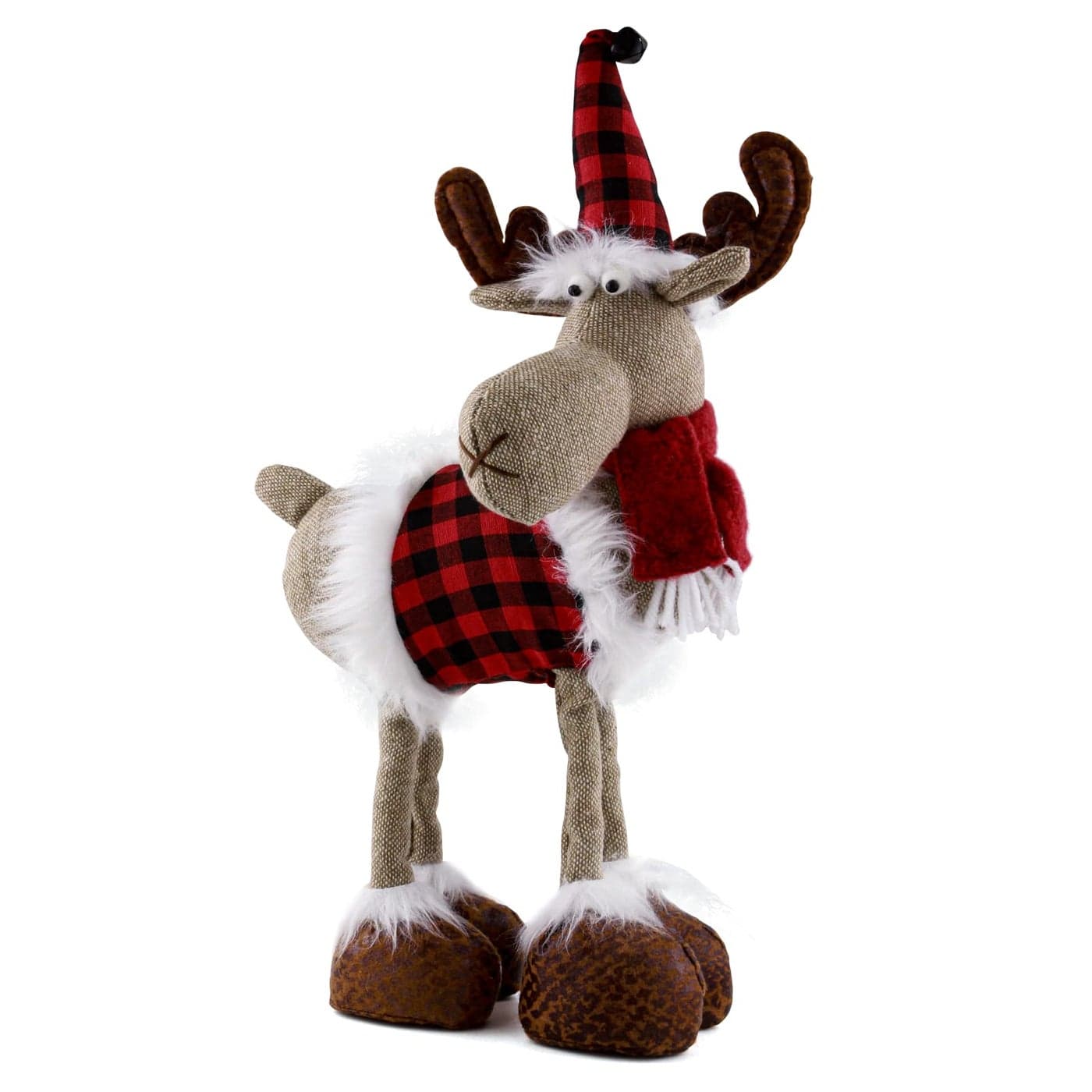 Leipple Reindeer Christmas Decoration Christmas Deer Decor Swedish Santa Elk Figurines Table Decorations Handmade Plush Gnomes Buffalo Plaid for Home Indoor Holiday Decor Red
