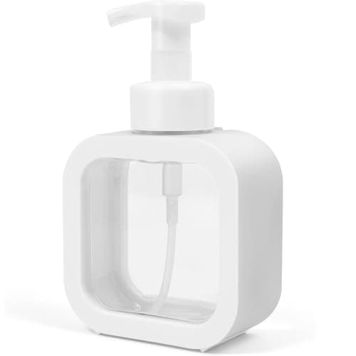 SVLX YIXVN Foaming Soap Dispenser 300ml 10oz Plastic Refillable Foaming Hand Soap Dispenser with 8 Pcs Waterproof Labels Foam Pump Bottle for Bathroom and Kitchen White