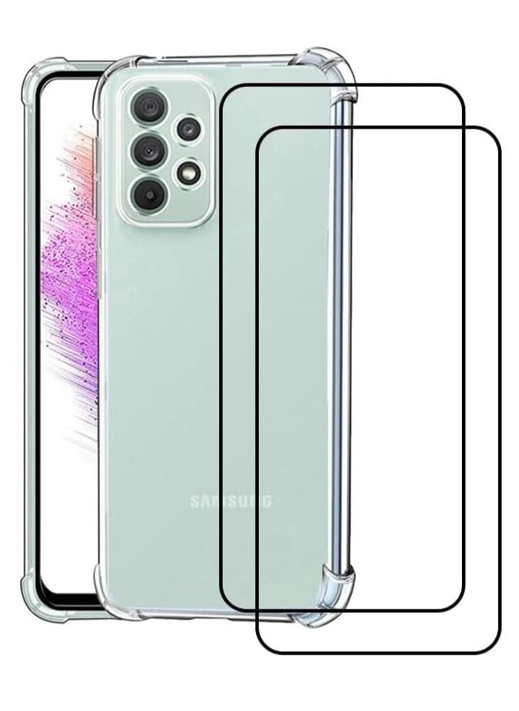 Transparent Case for Galaxy A73 5G – Includes 2 Tempered Glass Screen Protectors, Anti-Scratch Protective Cover