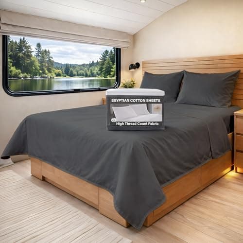 RV King Sheets 72 x 80 -Long Staple Soft 100% Egyptian Cotton Sheet Set - 400 Thread Count Sheets,4 PCs Upto 15" Deep Pocket-RV King Sheets 72 x 80 Cotton-Sheets for RV King Mattress (Dark Gray)