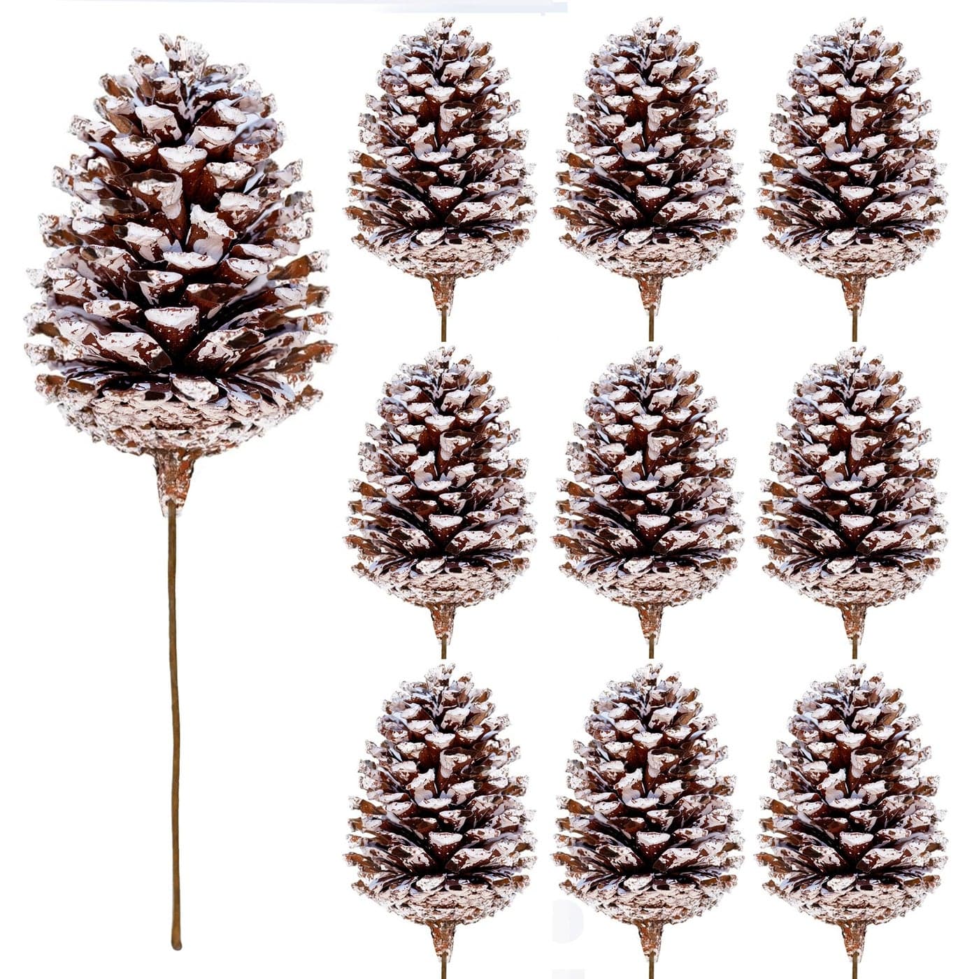 10 Pieces Large Christmas Pine Cones Decorations Picks Frosted Snow Pine Cones for Christmas Tree Garland Wreath Ornaments Home Decorating Pinecones Winter Holidays