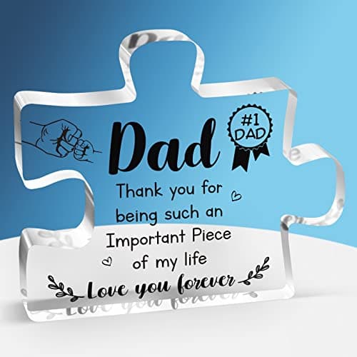 Dad Christmas Gifts - Delicate Dad Birthday Gifts from Daughter Son - Engraved Acrylic Block Puzzle Piece Decorations 3.9 x 3.3 inch - Fathers Day Birthday Christmas Gifts for Dad, Ideas