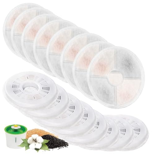 16 Pack Cat Water Fountain Replacement Filters Fit for 3L Flower Water Dispenser Automatic Pet Dog Cat Fountain Filter