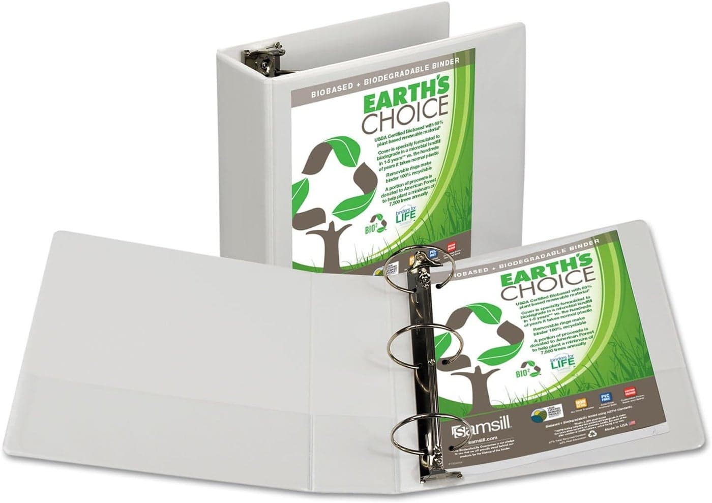 Samsill 18997 Earths Choice Biobased Biodegradable Round Ring View Binder 4Inch Cap White