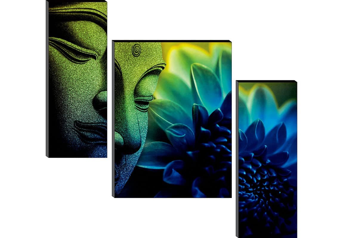 SAF paintings Set of 3 Buddha 6MM MDF UV Textured Home Decorative Gift Item Painting 18 Inch X 12 Inch SANFJM1245