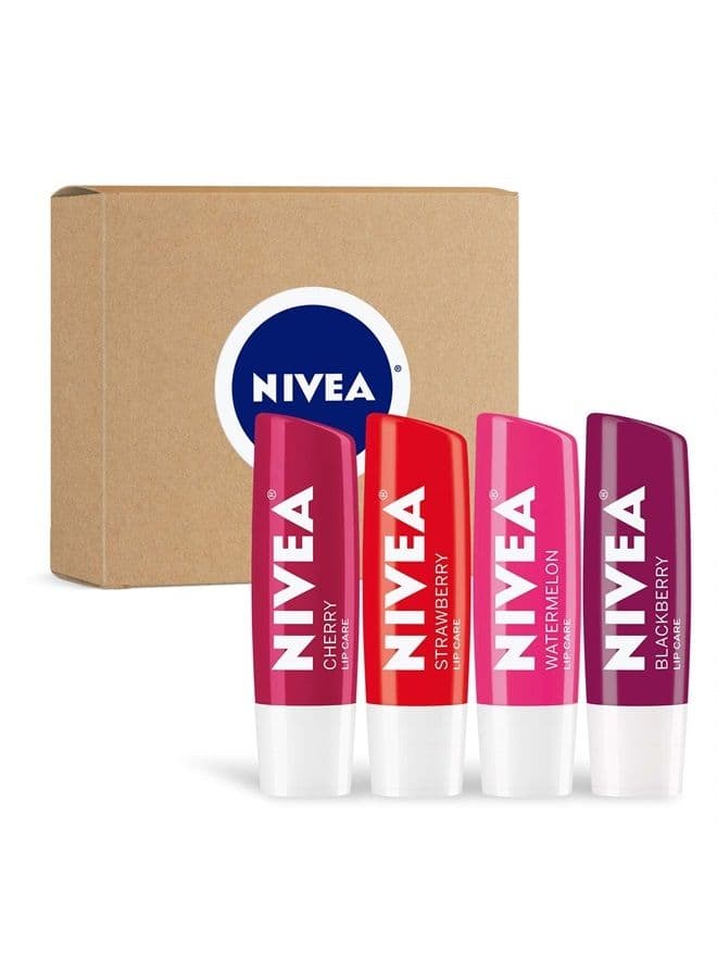 Lip Care, Fruit Lip Balm Variety Pack, Tinted Lip Balm, 0.17 Oz, 4 count (Pack of 1)
